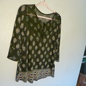 Lucky Brand boho black white peasant tunic top 3/4 sleeves 1X XL 18